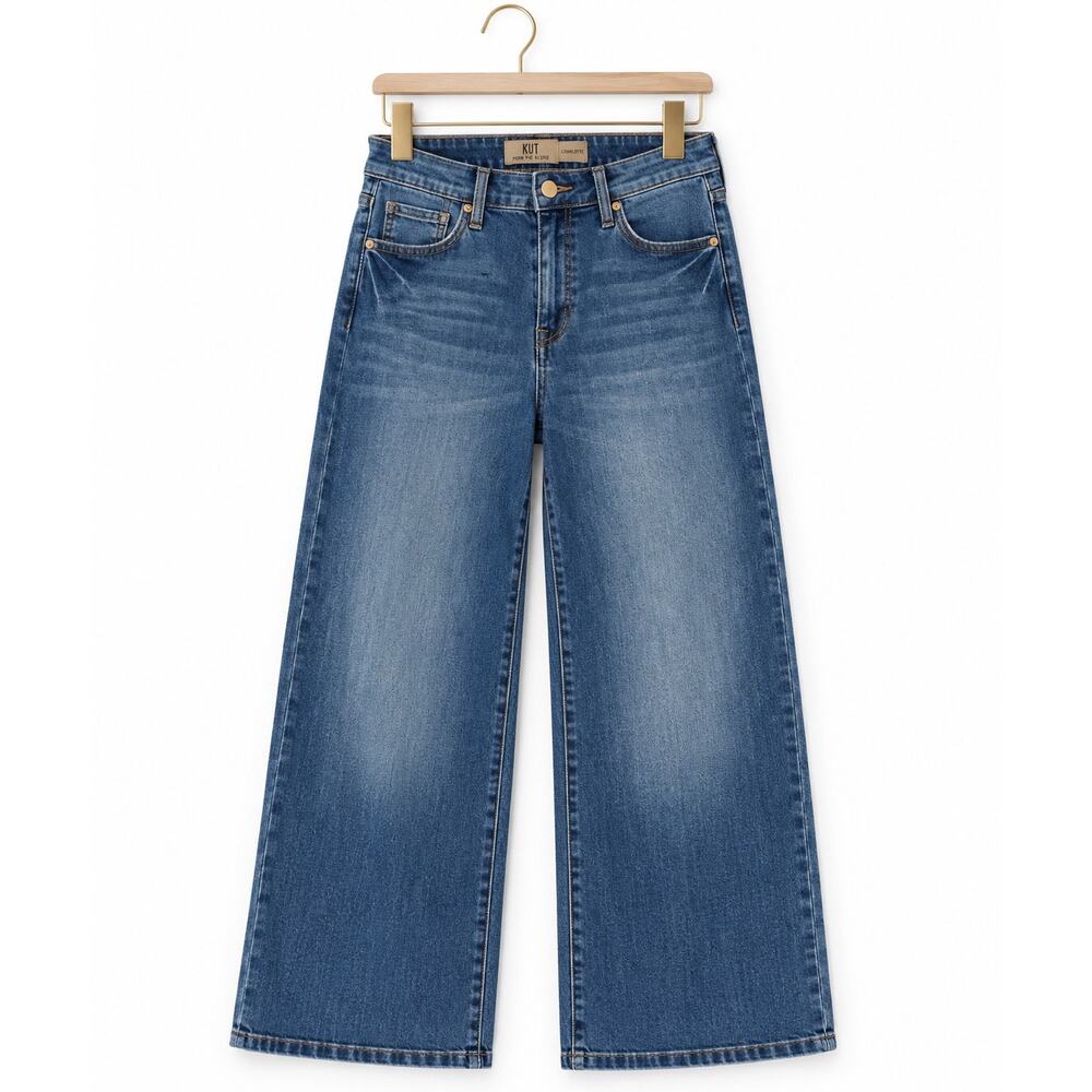 KUT from the Kloth Charlotte Wide Leg Ankle Jeans Size 0 High Rise Medium Wash - Picture 4 of 11